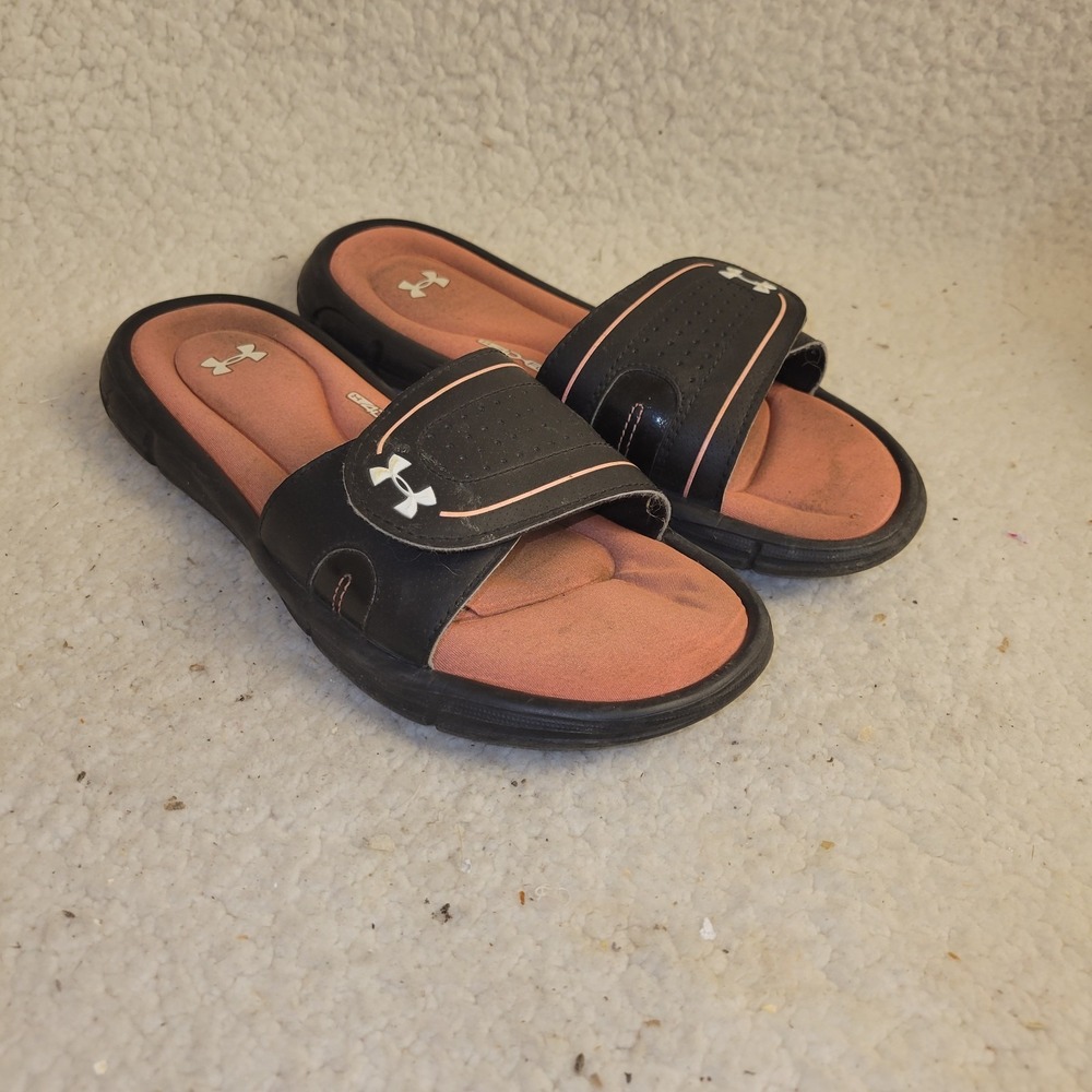 Under Armour Sandals‎ -Youth Girls Sz 5 - Ignite Slide Black & Pink Flats